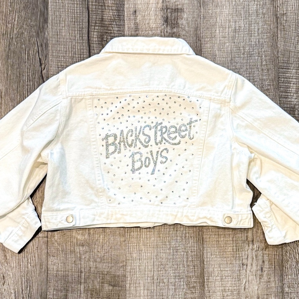 Backstreet Boys White Custom Crop Denim Jacket | Large | Las Vegas Sphere